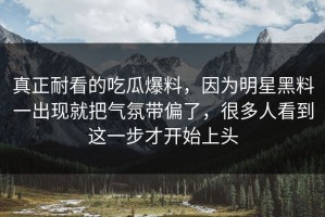 真正耐看的吃瓜爆料，因为明星黑料一出现就把气氛带偏了，很多人看到这一步才开始上头