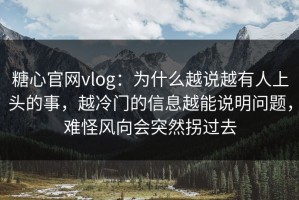 糖心官网vlog：为什么越说越有人上头的事，越冷门的信息越能说明问题，难怪风向会突然拐过去
