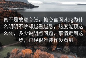 真不是故意夸张，糖心官网vlog为什么明明不吵却越看越悬，热度能顶这么久，多少说明点问题，事情走到这一步，已经很难装作没看到