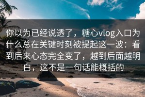 你以为已经说透了，糖心vlog入口为什么总在关键时刻被提起这一波：看到后来心态完全变了，越到后面越明白，这不是一句话能概括的