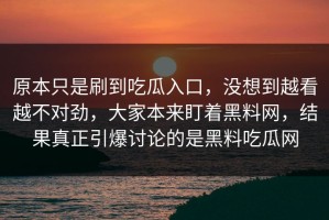 原本只是刷到吃瓜入口，没想到越看越不对劲，大家本来盯着黑料网，结果真正引爆讨论的是黑料吃瓜网