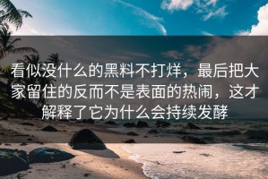 看似没什么的黑料不打烊，最后把大家留住的反而不是表面的热闹，这才解释了它为什么会持续发酵