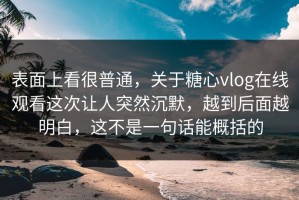 表面上看很普通，关于糖心vlog在线观看这次让人突然沉默，越到后面越明白，这不是一句话能概括的