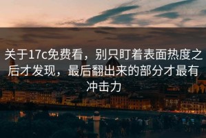 关于17c免费看，别只盯着表面热度之后才发现，最后翻出来的部分才最有冲击力