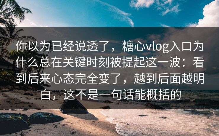 你以为已经说透了，糖心vlog入口为什么总在关键时刻被提起这一波：看到后来心态完全变了，越到后面越明白，这不是一句话能概括的