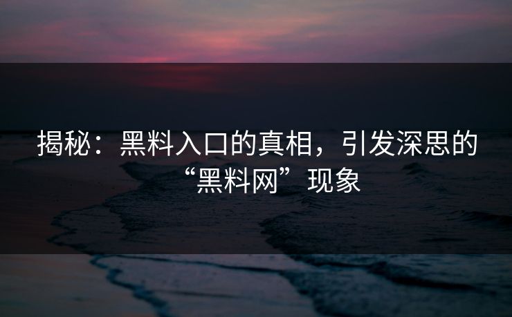 揭秘：黑料入口的真相，引发深思的“黑料网”现象