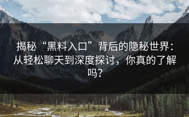 揭秘“黑料入口”背后的隐秘世界：从轻松聊天到深度探讨，你真的了解吗？