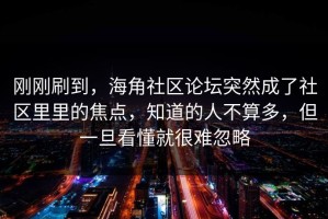 刚刚刷到，海角社区论坛突然成了社区里里的焦点，知道的人不算多，但一旦看懂就很难忽略
