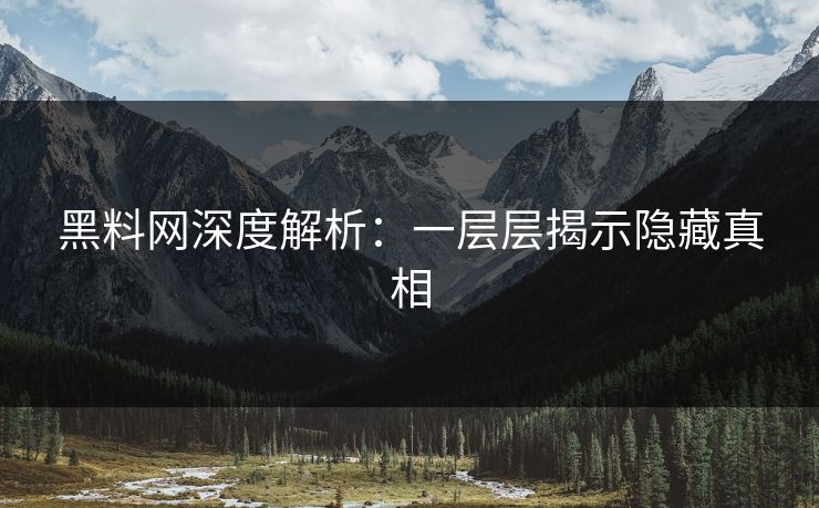 黑料网深度解析：一层层揭示隐藏真相